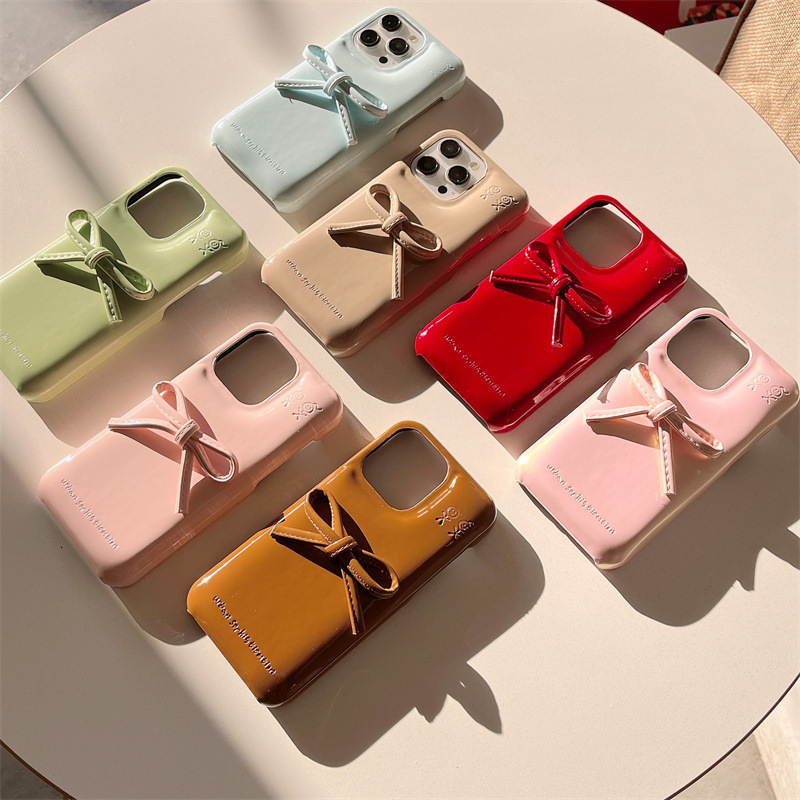 Solid Color Leather 3D Bow iPhone 14/13 Compatible Apple 17/16/15 Pro Max Phone Case Cover