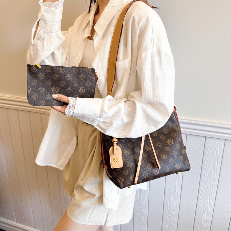 WK high-end fashion tote bag women's 2025 new retro printing large-capacity bag niche shoulder bag oblique span bag