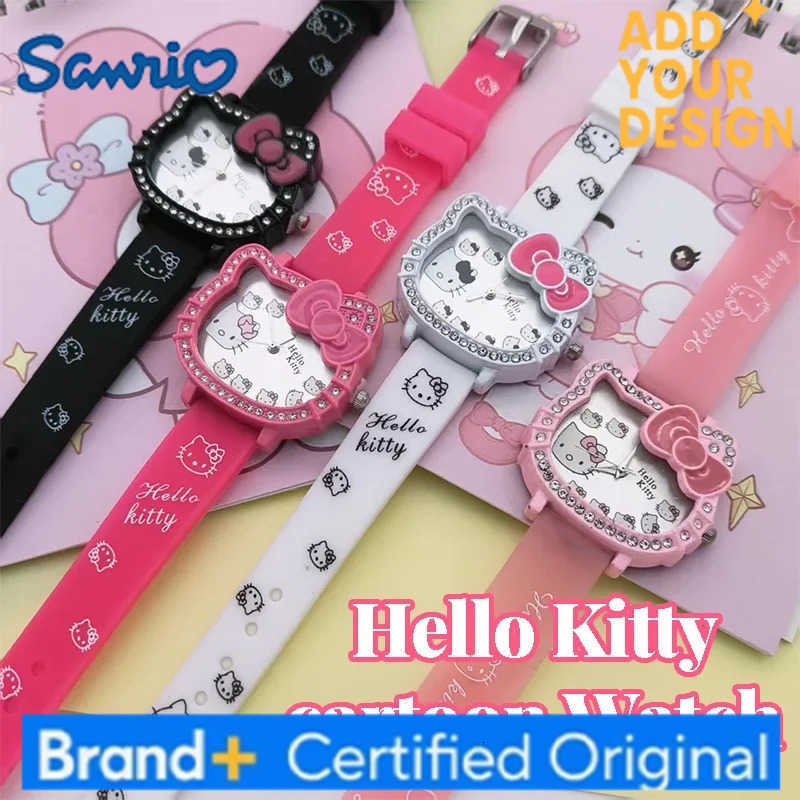 Sanrio Hello Kitty New Fashion Love Digital Dial Children Watch Set Leather Strap Quartz Watches Girls Clock Children Birthday Present H251223