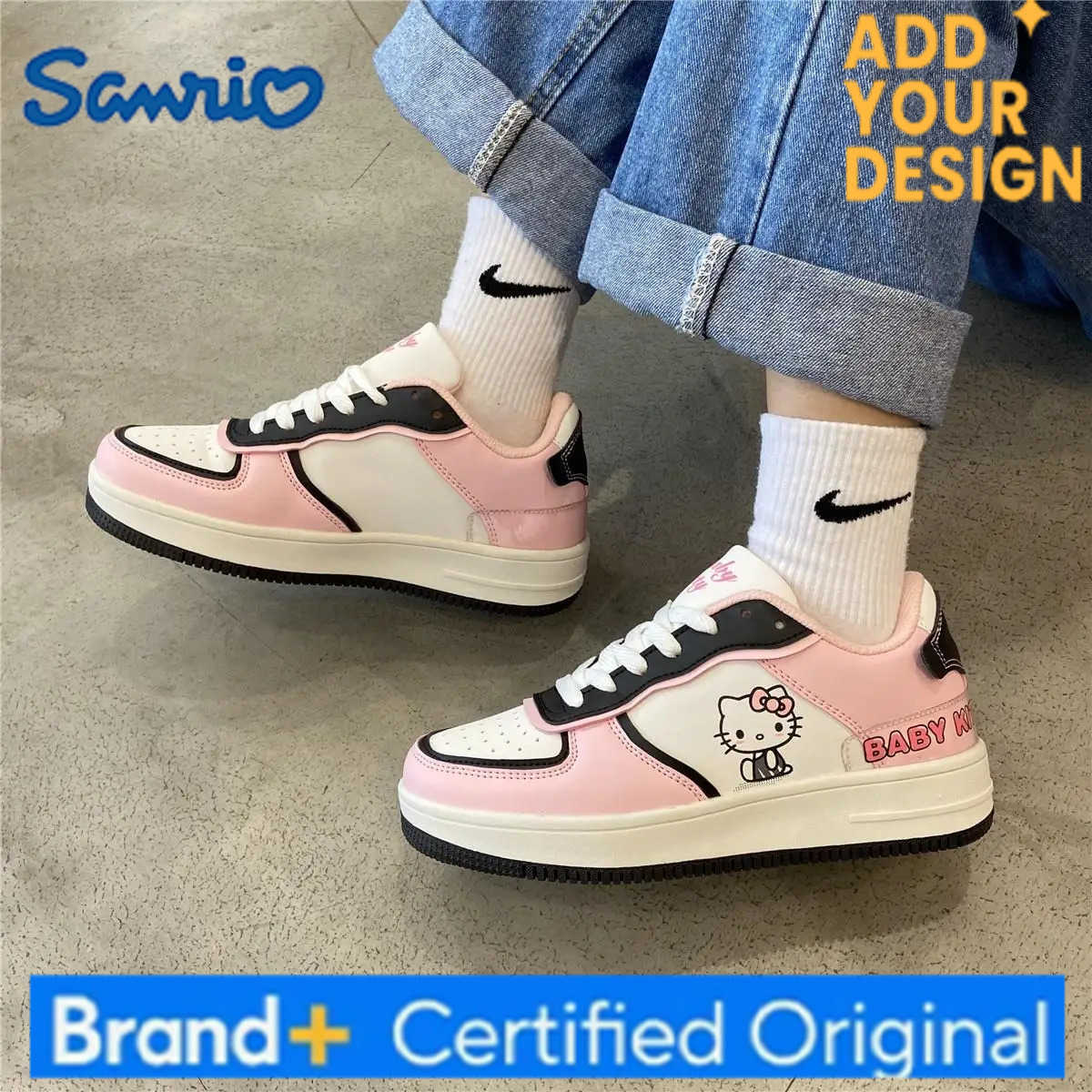 Sanrio HelloKitty Kuromi Kawaii Womens Shoes Fashion Breathable Sneaker Leather Cartoon Cute Female Sneakers H251223