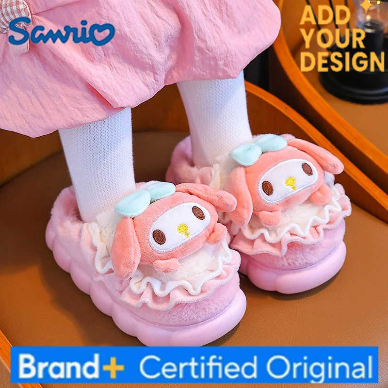 Sanrio Kawaii Hello Kitty Kuromi My Melody Cinnamoroll Women Cotton Slippers Winter Home Round Toe Casual Flat Warm Slippers H2512231
