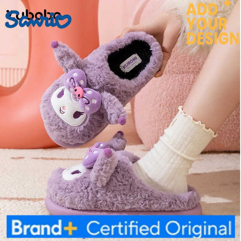 Sanrio New Kuromi Cotton Slippers for Womens Autumn Winter Anime Figure Home Anti Slip Cute Cartoon Cotton Shoes Thickened Kawaii H251223