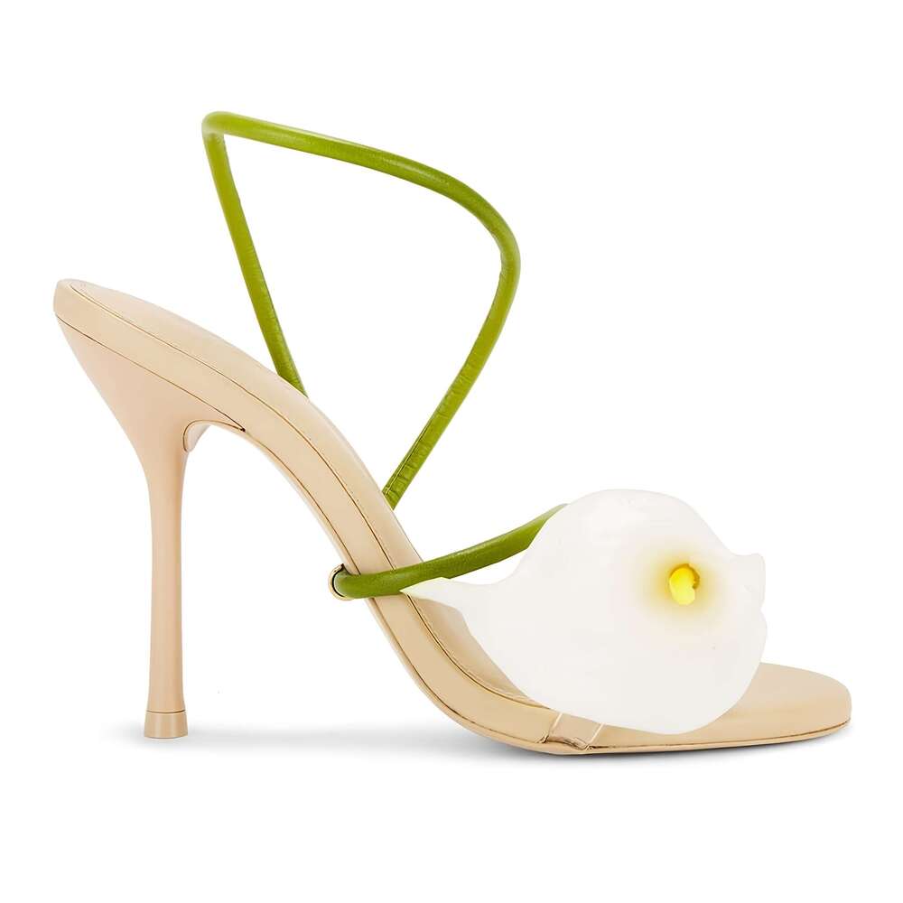 Flower Heels Women Nude Calla Lilyl Heeled Sandals Wedding For Bride Sexy Strappy Stiletto Heel Dressy Unique Shoes MOJIDASHU
