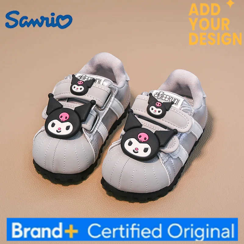 Sanrio KidsCasual Shoes Sneakers Cartoon Kuromi PU Leather Spring Shoes For Girls Anti-slip Breathable Velcro Silver Shoes Size 28-37 H251223