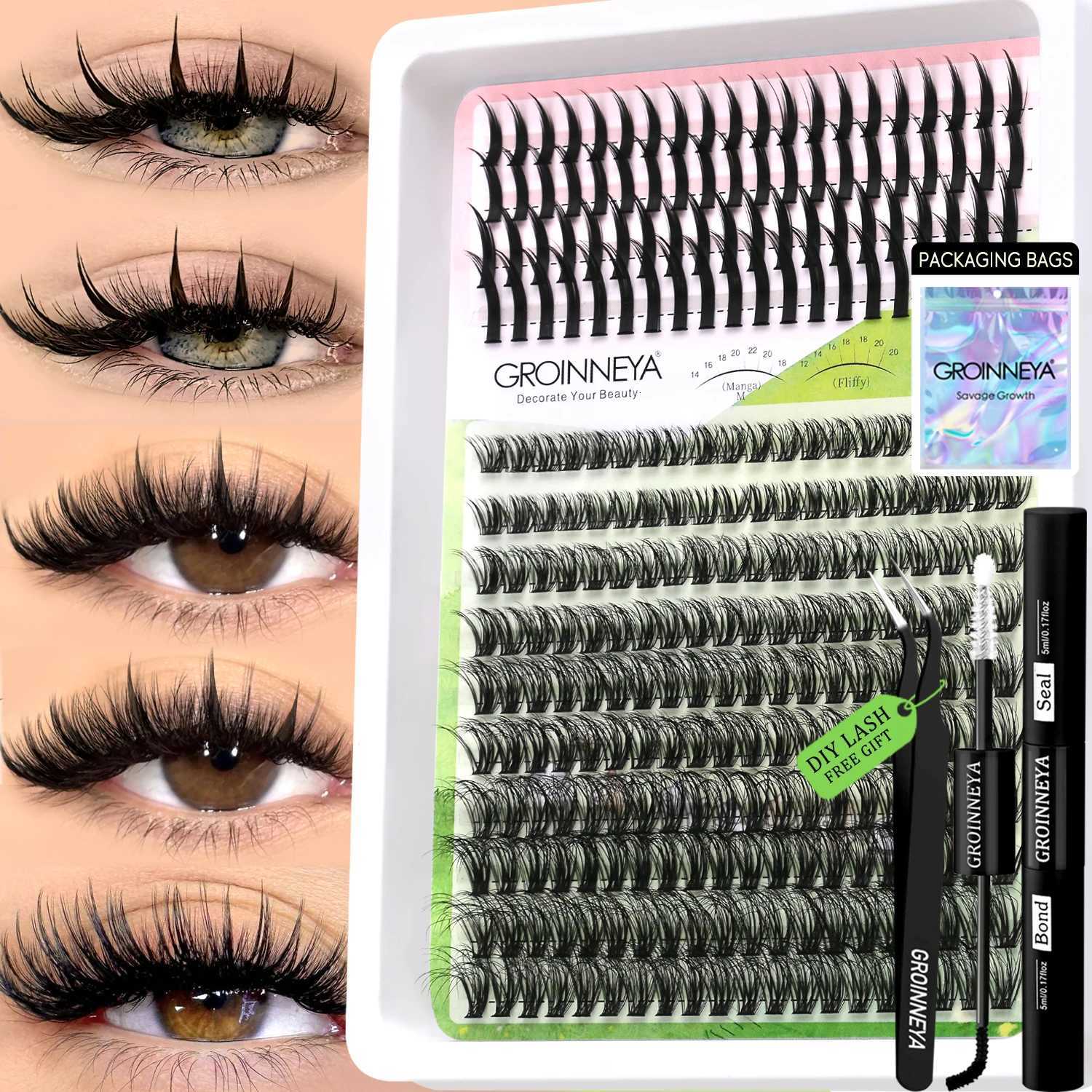 GROINNEYA Lash Clusters Kit DIY Manga Cluster Lashes Set Spikes Lashes Cluster Extension Full Set Individual Eyelashes MakeupT251223