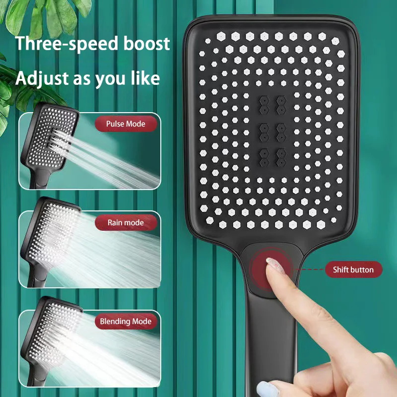 New Square Adjustable Shower Head 4 Modes Rainfall Shower Large Flow Showerhead High Pressure Water Saving Shower Mixer Bathroom Accessories