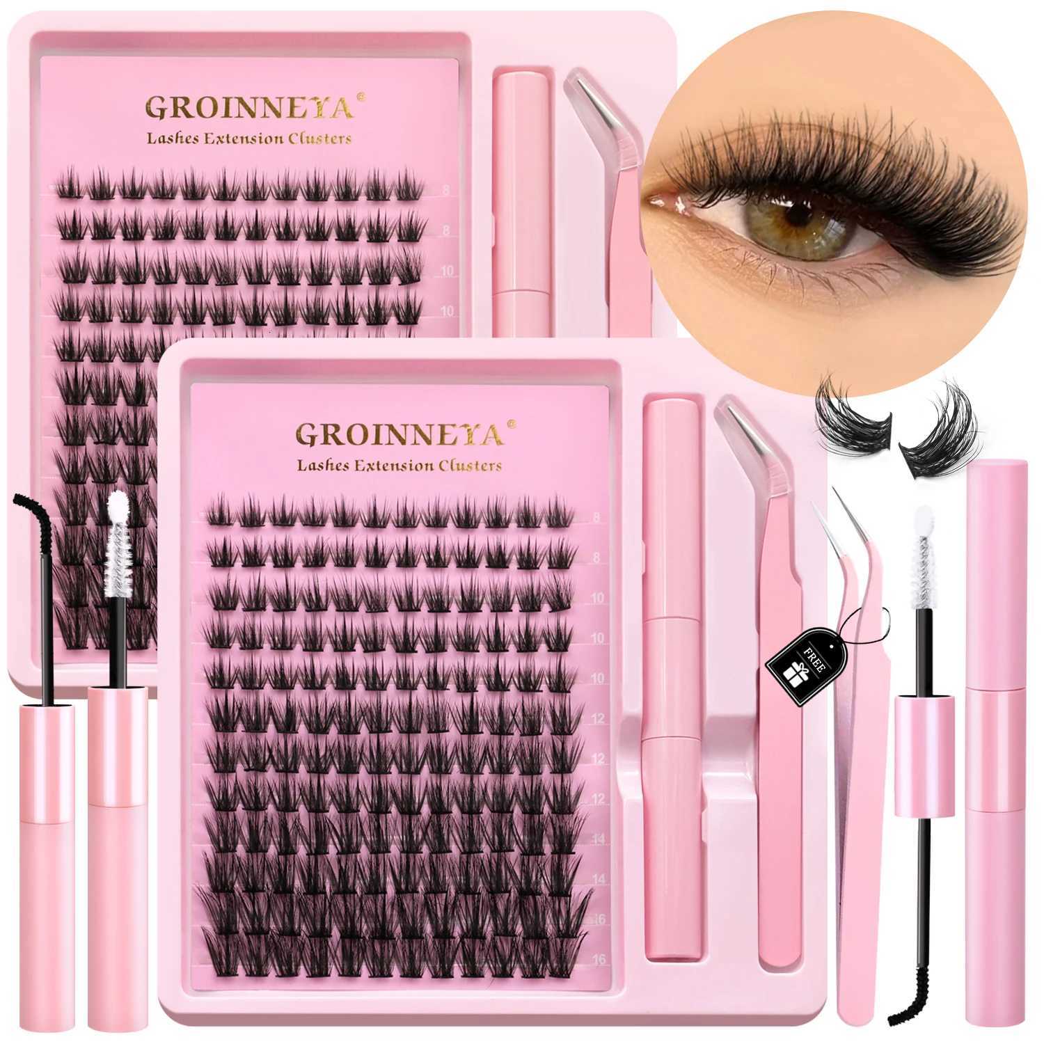 GROINNEYA DIY Lash Clusters Kit Individual False Eyelashes Wispy Cluster Mink Lashes Extension with Lash Bond and Seal MakeupT251223