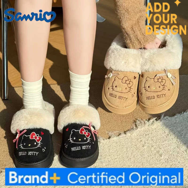 Sanrio Hello Kitty Women Winter Fluffy Cotton Slippers Kawaii Cartoon Warm Soft Sole Home Shoes Y2K Outdoor Anti Slip Casual Babouche H251223
