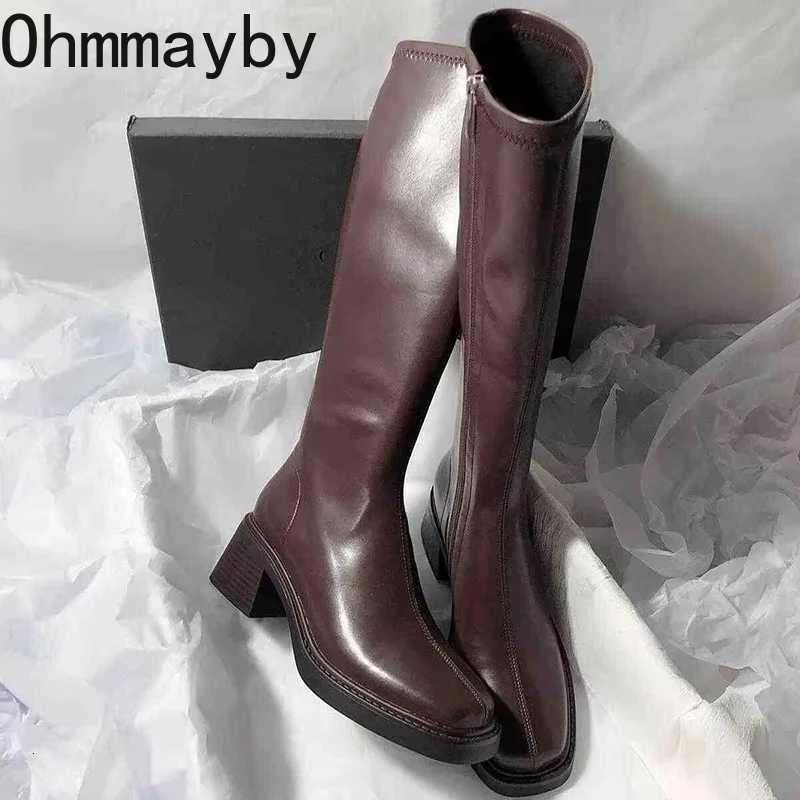 Vintage Thick Heel Women Knee High Boots Fashion Side Zippers Shoes Autumn Winter Ladies Concise Long Botas De MujerT251223