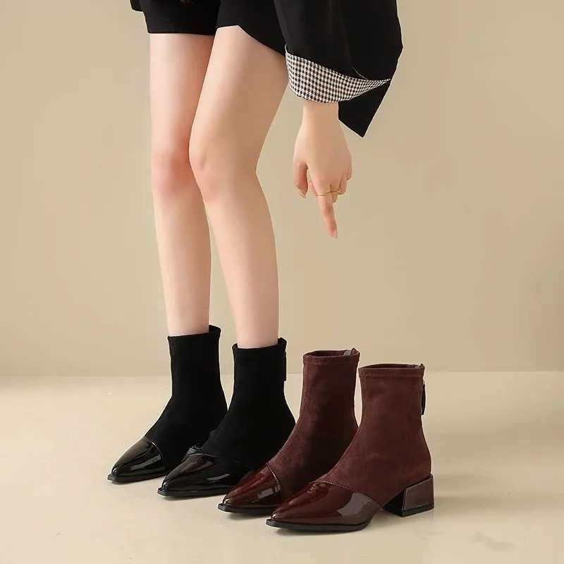 Womens Suede Boots New Autumn/Winter Trendy Slim Fit French Style Short Ankle Boots Pointed Toe Fashion New ArrivalT251223