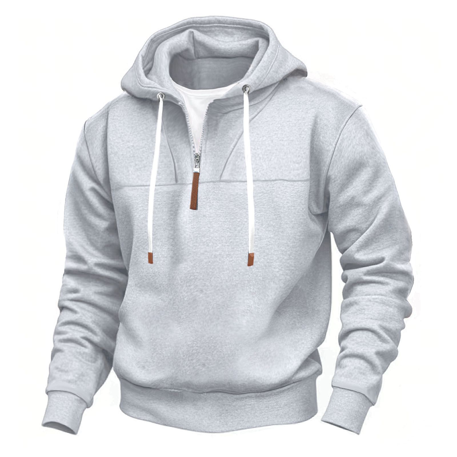 American Classic Men's Fleece-Lined Half-Zip Trendy Hoodie with Panel Design Long-Sleeve Loose Plus-Size Couple Hooded Sweatshirt