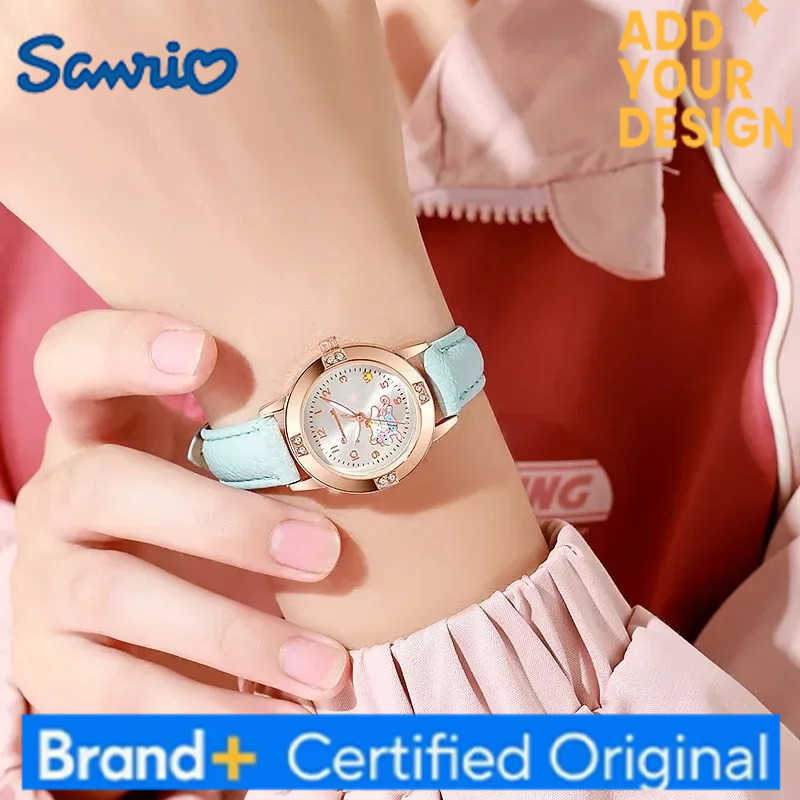 Sanrio Hello Kitty Anime Kuromi My Melody Cinnamoroll Wristwatch Luxury Rhinestone Quartz Watch for Women Leather Strap Gifts H251223