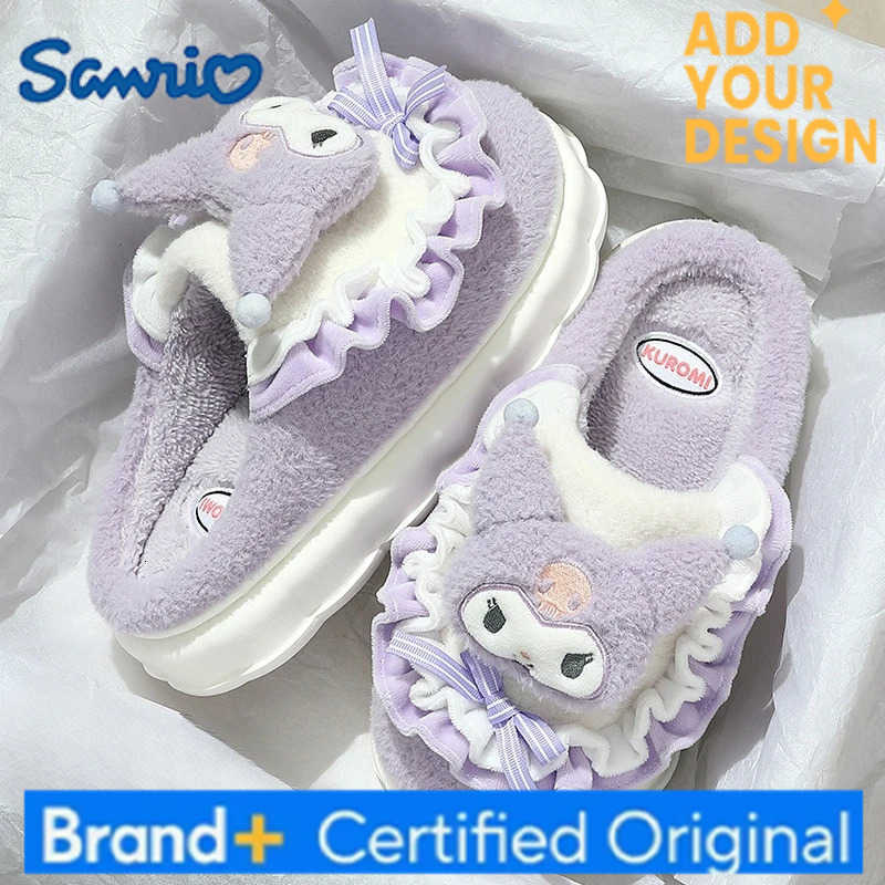 Sanrio KidsSlippers Cartoon Fluffy Keep Warm Winter Shoes For Children Anti-slip Thick Bottom Home Slipper Purple Blue Size 36-41 H251223