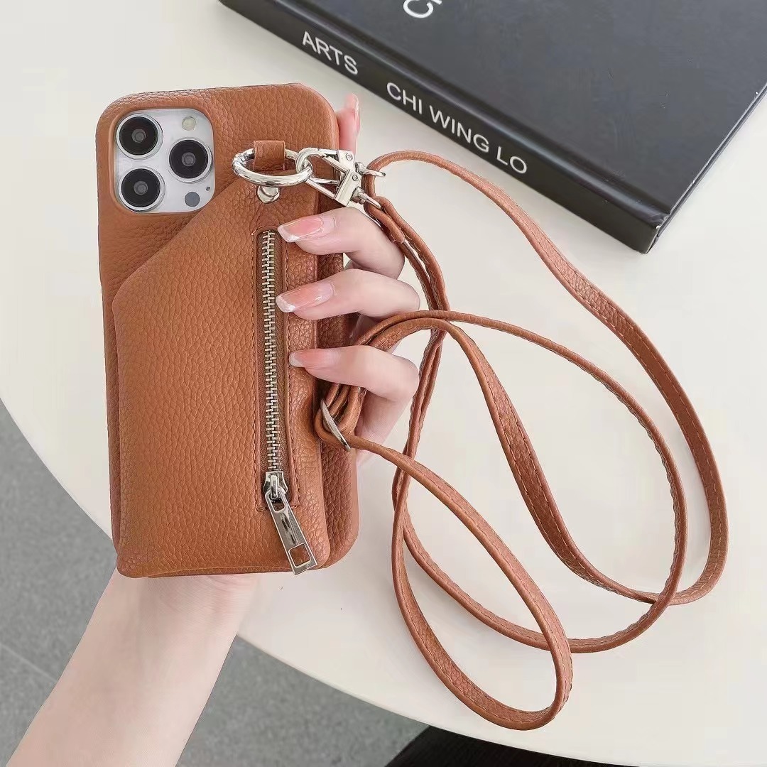 Compatible with Apple Max Phone Case Solid Color Lychee Texture iPhone 16 Shockproof Cover Zipper 13 Pro for Women