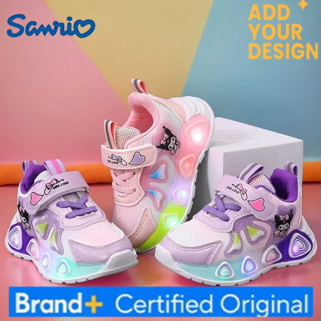 Sanrio 2025 New Kids Led Light Shoes Cute Catton Kuromi Sneakers Non-slip Casual Shoes Boys Girls Breathable Outdoor Sport Shoes H251223