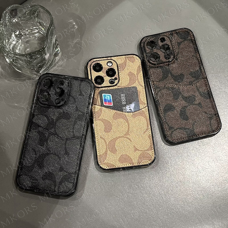 Luxury Leather Card Pocket Phone Case for iPhone 17 Air 16 15 14 Plus 13 12 11 Pro Max Ultra Thin Storage Holder Shockproof Designer Print Back Cover iPhone17 16pro 15pro