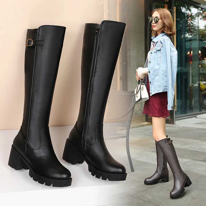 Casual Women platform Snow Boots Buckle Women Knee High Boots Warm Fur Winter Riding Boot Female Black Brown Shoes Large Size 45T251223