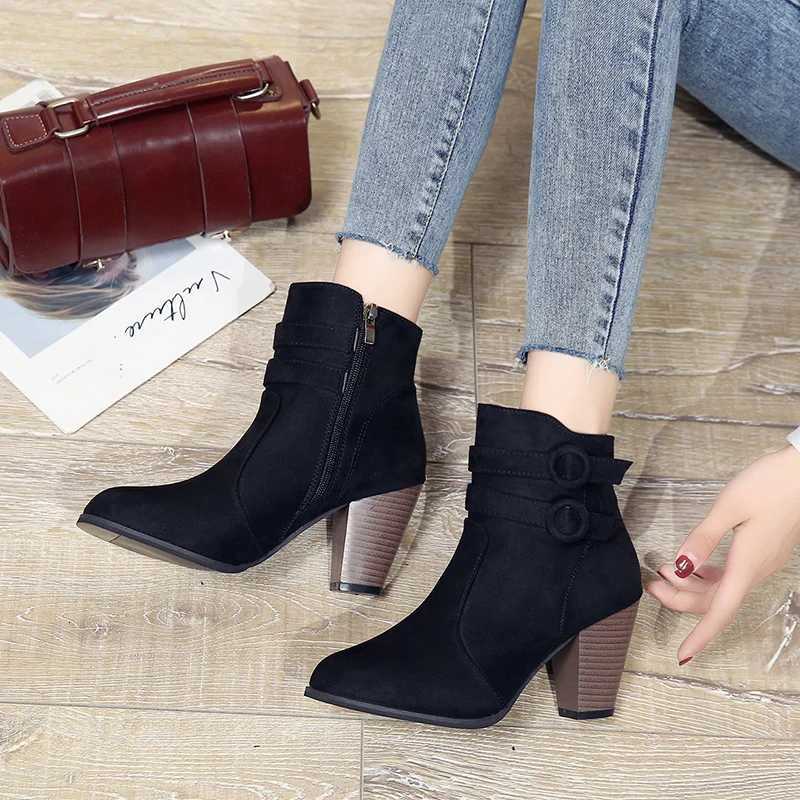Boots Women Winter 2023 New Ankle Boots for Women High Heel Women Fashion Zipper Platform Boots Casual Bottines Botas Para MujerT251223