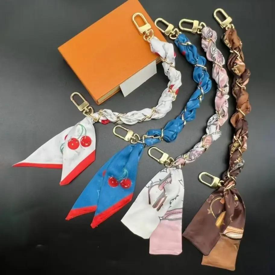 Designer Cherry Portable Silk Scarf Chain 11styles Designer Key Chain Bag Charm Luxury Purse Charm Silk Cherry Charm Keychains Luxury Bag Chain Accessories Gift