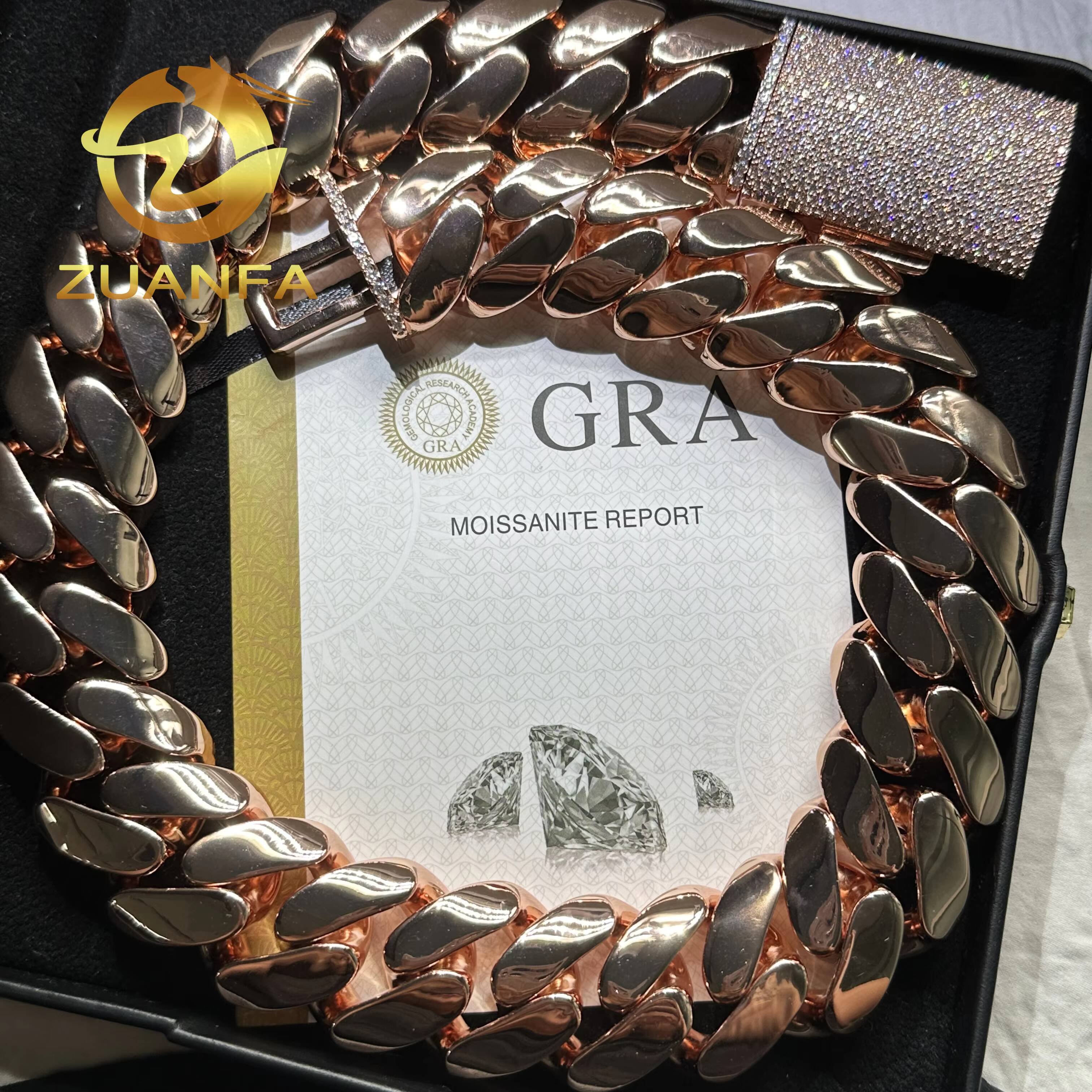 Hip Hop Jewelry 18k Rose Gold Plated Big Chain 20mm Miami Cuban Link Chain Bracelet S925 Cuban Men Moissanite Clasp