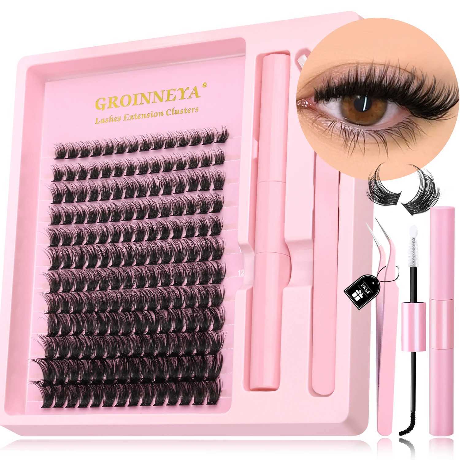 GROINNEYA DIY Lash Clusters Kit Individual False Eyelashes Wispy Cluster Mink Lashes Extension with Lash Bond and Seal MakeupT251223