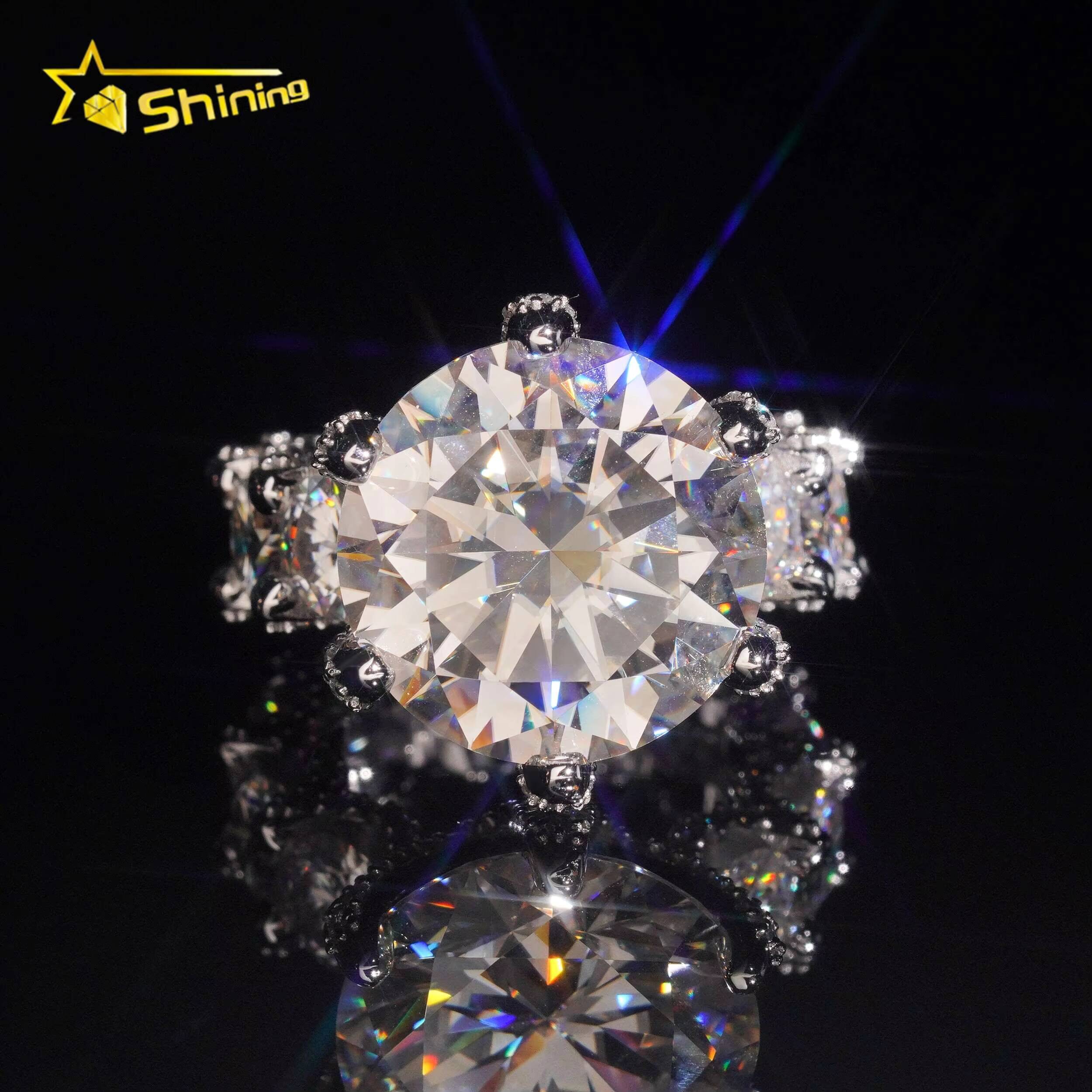 GRA Pass Diamond Tester Solid Sterling Silver 925 VVS Moissanite 20CT Luxury Fully Iced Out Women Wedding Ring Engagement Ring