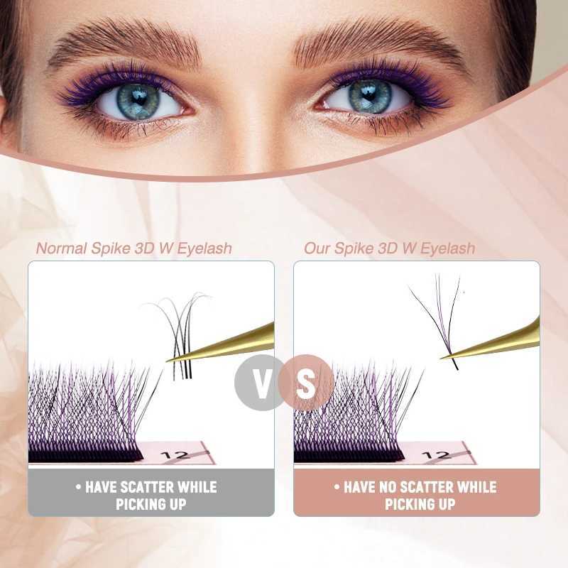 Sakurahana Colorful Spike 3D W Shaped Lashes Three Core Shape Faux Eyelashes Blue Pink Purple Clover Natural Soft False LashesT251223