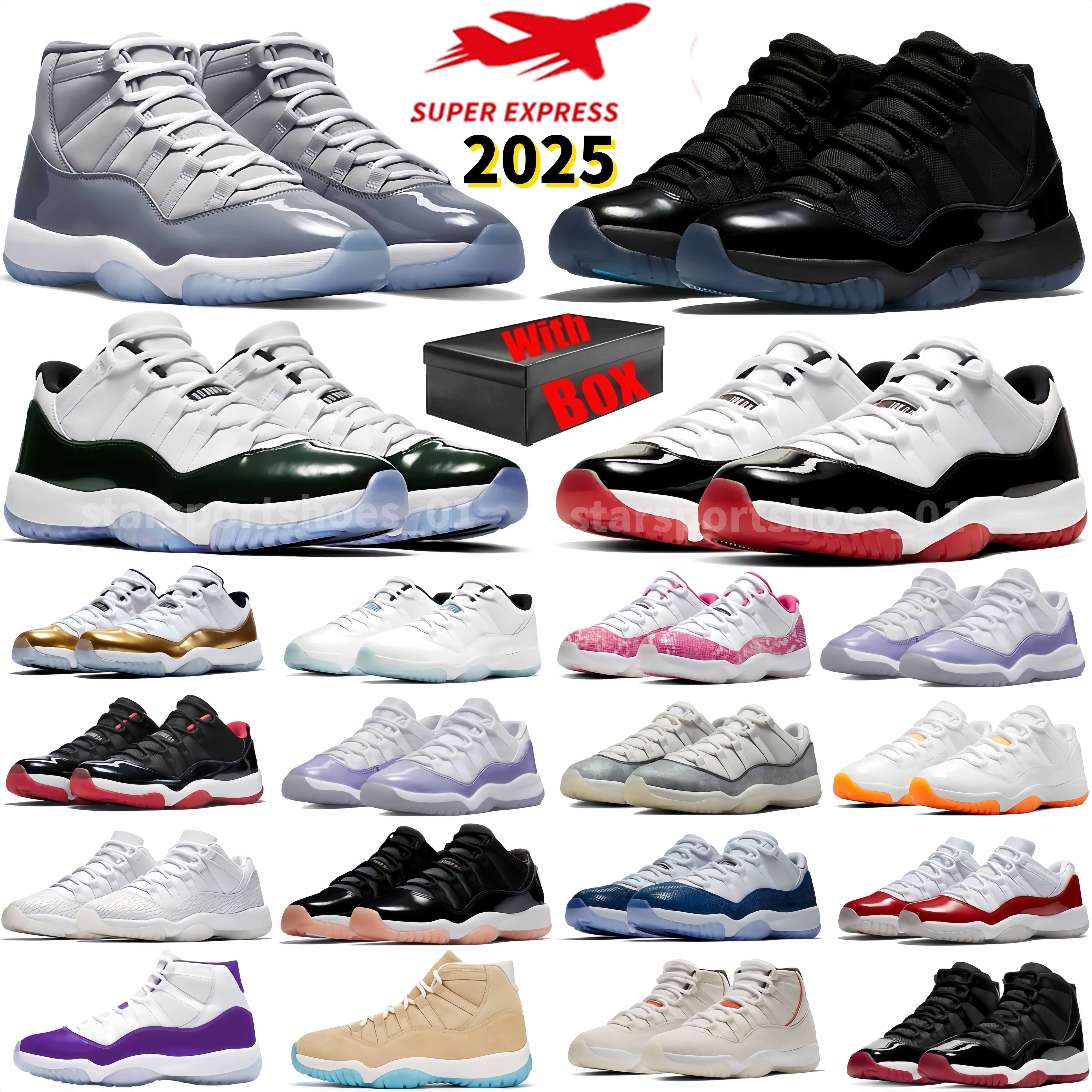 With Box Designer Basketball Shoes 11s Sneakers Men Women 11 Blue Black White Thunder Pink Oreo Bred Military Blue Cool Grey Mens Womens Outdoor Casual Trainers
