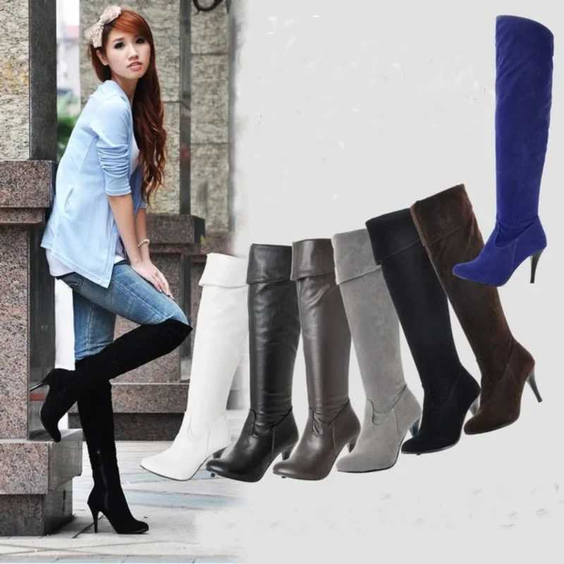 Elegant High-heeled Women Shoe Spring Autumn New Knee-length High-heeled Women Boot Slim Boot Knight Boot BotasT251223