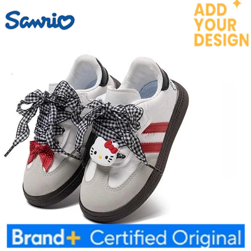 Sanrio KidsCasual Shoes Cartoon Hello Kitty Bow PU Leather Spring Shoes For Girls Anti-slip Velcro White Shoes Size 23-37 H2512231