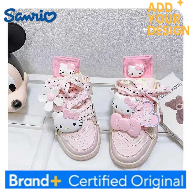 Sanrio 2025 New Hello Kitty plus size Branded For Female Students Soft Girl kids Canvas Shoes red bow child childrens pink Skate Shoes H251223