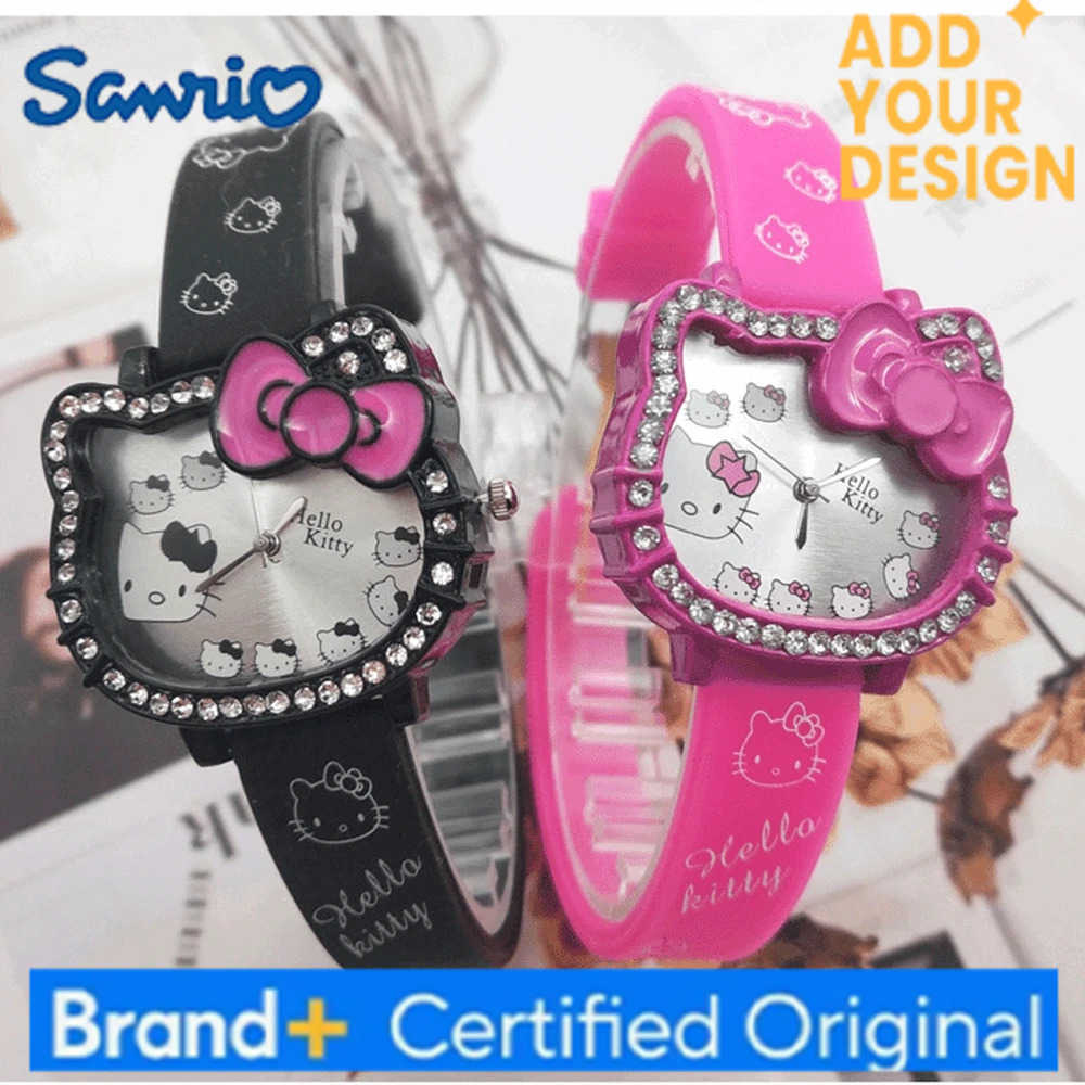 Sanrio Hello Kitty Childrens Watches Cartoon Cat Head Student Electronic Silicone Diamond Bow Quartz Watch Party Kids Girls Gifts H251223