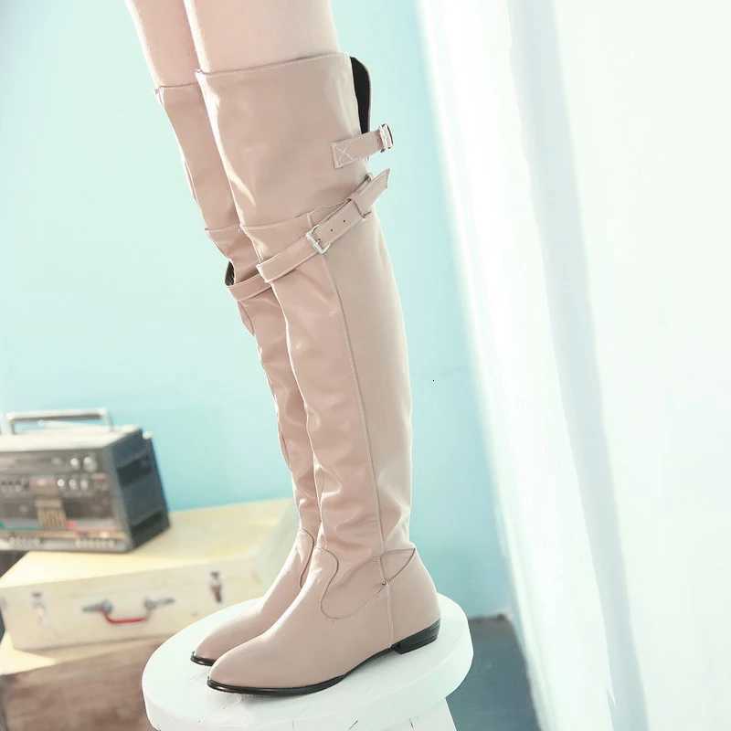 2024 Plus Size Low-Heel Long Loafers Super Thick Warm Winter Plush Over-The-Knee Boots Womens Long Boots With Belt Buckle 2022T251223