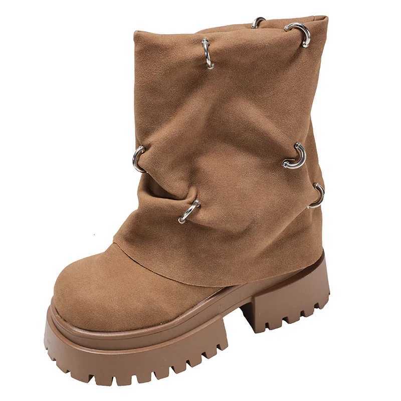 Winter Chunky Platform Heels Women Ankle Boots Punk Pleated Height Increase Short Booties Shoes Zapatos MujerT251223