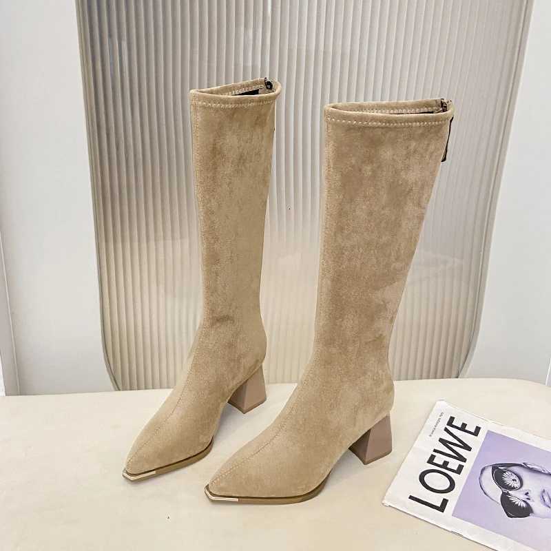 Autumn Winter Sued Women Loots Boots Fashion Pointed Toe Shoes Street Style Party Stripper Female Thick Heel High BootiesT251223