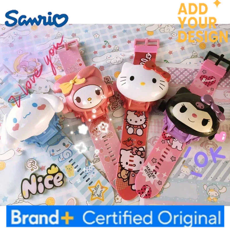 Sanrio Kawaii 3D Projection Digital Watch Kawaii Hello Kitty Kuromi Cinnamoroll Anime Action Figure Toy Watch Flip Popular Kids Toys H251223