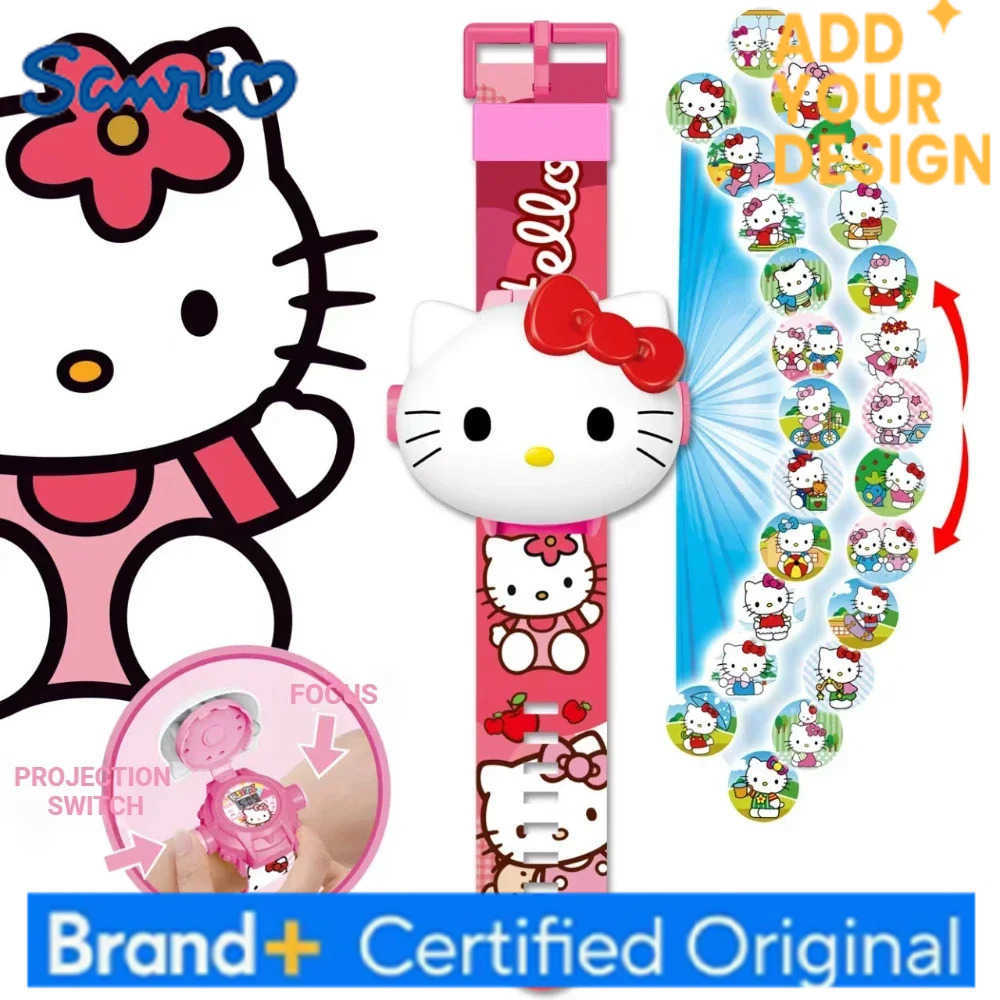 Sanrio Kawaii 3D Projection Digital Watch Kawaii Hello Kitty Kuromi Cinnamoroll Anime Action Figure Toy Watch Flip Popular Kids Toys H251223