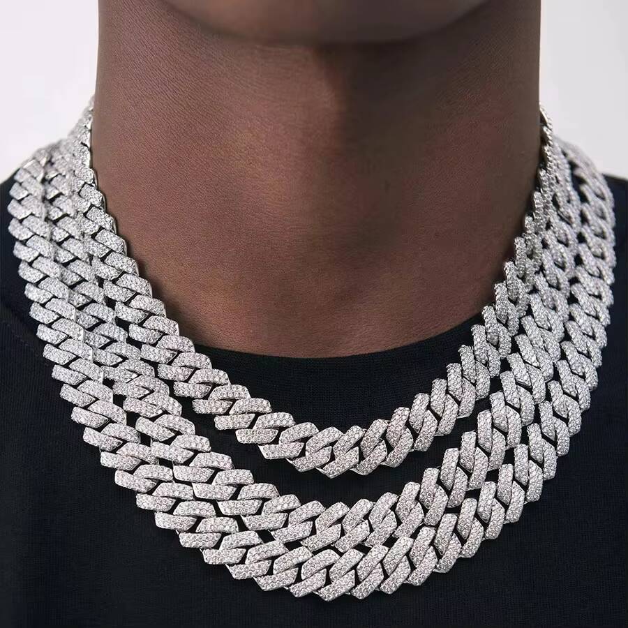 Moissanite pendant necklace Custom Mens Hip Hop Iced Out Diamond 925 Silver Necklace Bussdown Moissanite Cuban Link Chain