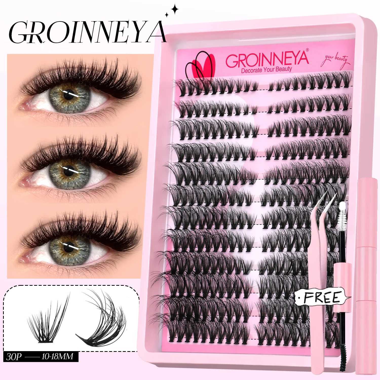 GROINNEYA Lashes Cluster Kit Cat Lashes DIY Lash Extension Kit Lash Bond Seal Eyelash Clusters Set MakeupT251223
