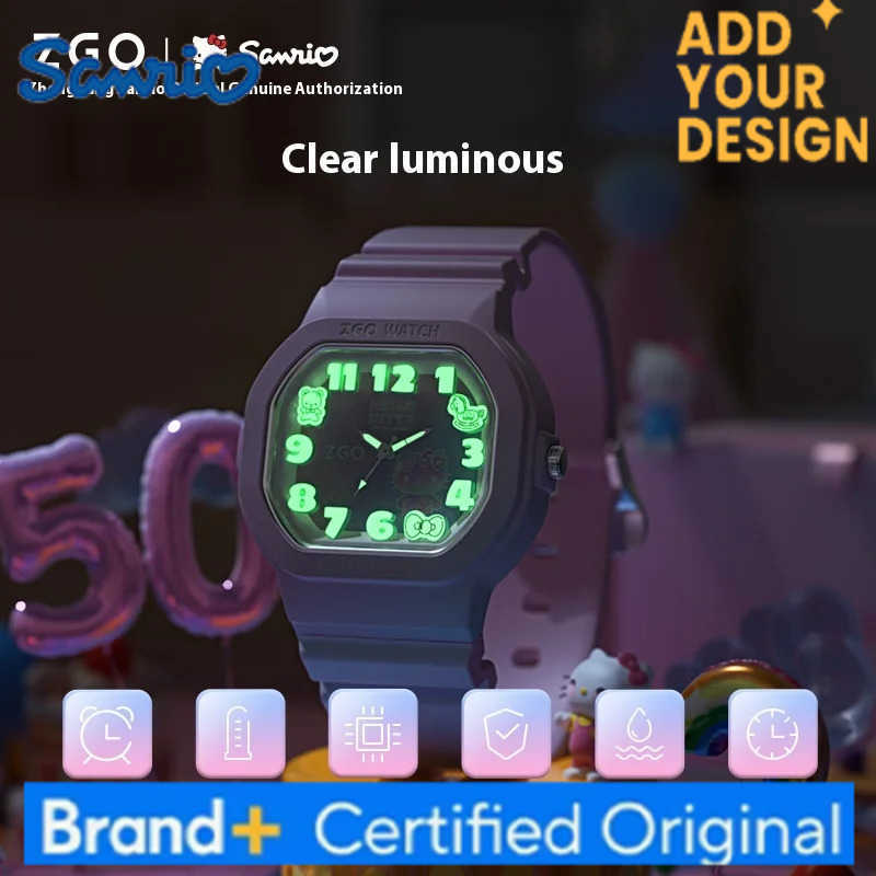 Sanrio New 50th Anniversary Hellokitty Watch For School Students Waterproof Luminous Quartz Watch Jelly Silicon Square Watch H2512231