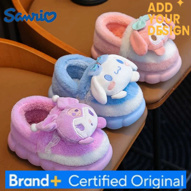 Sanrio Winter Warm Cute Cartoon Indoor Mule Soft Non-slip Fluffy Slippers For Kids Teen Boys Girls Children Home Cotton Shoes Size 24-4 H251223