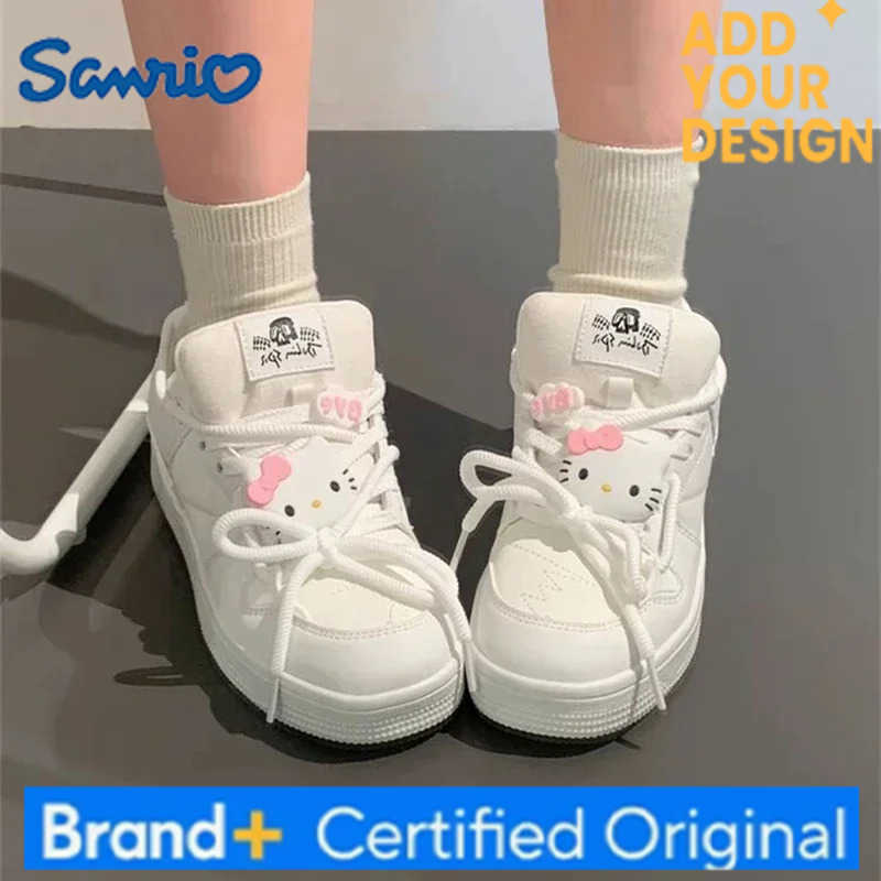 Sanrio Cartoon Sneakers for Women Fashion Lace-up Casual Shoes 2024 New Lovely Kitten Vulcanized Shoes Street Canvas Footwear Versatile H2512231