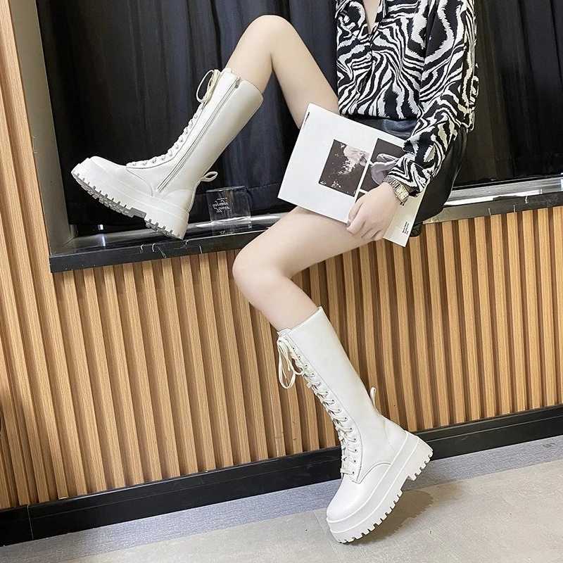High Boots Platform Sports Shoes Woman New in White Black Women Boots Elegant Lolita Comfortable Flat on Sale Combat Boot TrendT251223