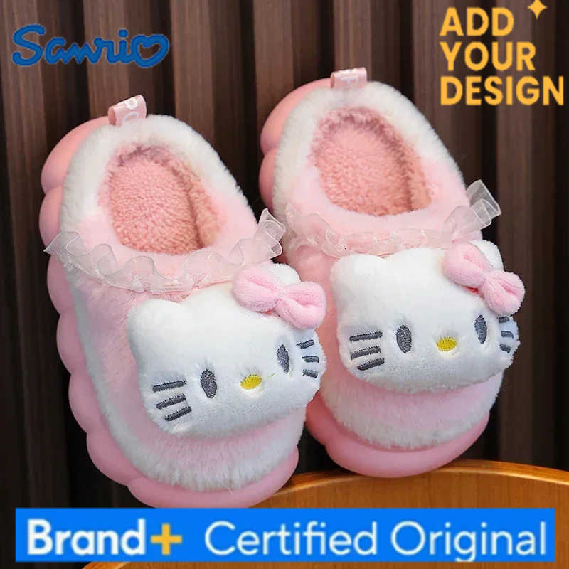 Sanrio Winter Warm Cute Cartoon Indoor Mule Soft Non-slip Fluffy Slippers For Kids Teen Boys Girls Children Home Cotton Shoes Size 24-4 H2512231