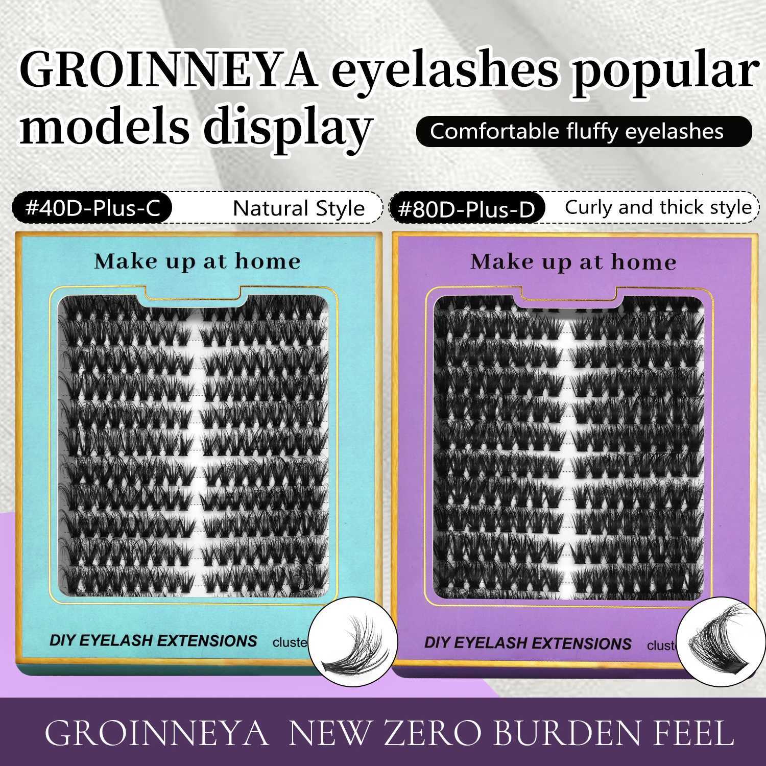 GROINNEYA Lashes Clusters D Curl Volume Fluffy Clusters Lashes Wispy Individual Lashes Extensions DIY Eyelashes MakeupT251223