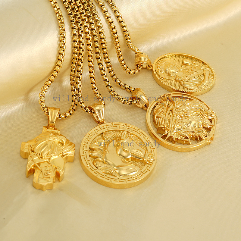 18K Gold Virgin Mary Jesus Cross Necklace Pendant Designer Jewelry Non Tarnish Gold Necklaces Christian Madonna Necklaces for Men Fine Spiritual Jewel