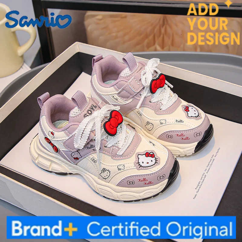 Sanrio KidsCasual Shoes Sneakers Cartoon Hello Kitty Bow PU Leather Spring Shoes For Girls Anti-slip Breathable Pink gray Sh H251223