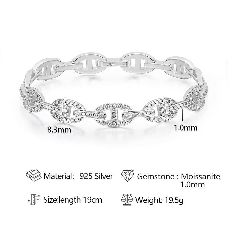 Luxury 925 Sterling Silver Pig Nose VVS Moissanite Diamond Womens Bracelet with GRA Certificate