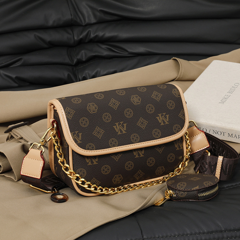 WK premium wide shoulder strap small square bag women's 2025 new retro printed women's shoulder bag oblique span bag tide