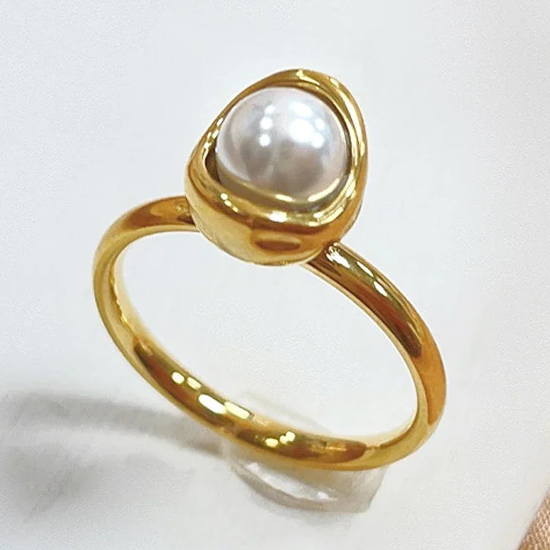 Natural Freshwater Pearl Rings For Women Stainless Steel Tarnish Free Gold Color Baroque Pearl Ring 251211